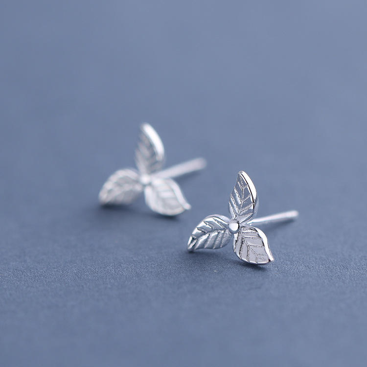 Sweet 925 Sterling Silver Earrings Fashion Leaf Simple