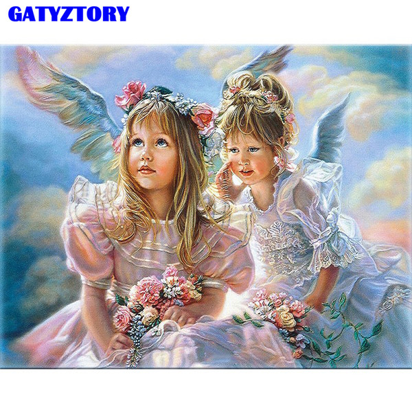 frameless angel girls diy painting by numbers figure painting acrylic picture kits paint by numbers unique gift for wall artwork