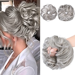 2PCS Updo Messy Hair Bun Curly Wavy Ponytail Extensions Hairpieces Hair Scrunchies Wraps Chignon for Women Girls (Plus Limited Hair Bun with Longer Hair Length Grey/Brown/Silver/White Mixed) Lightinthebox
