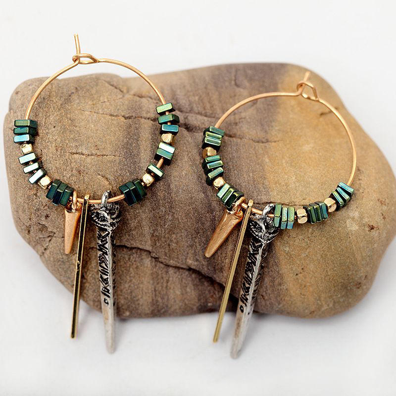 African Green Ore Texture Earrings