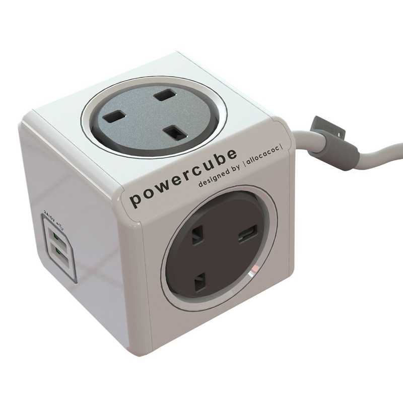 Allocacoc PowerCube - 4 Power Socket + 2 USB Ports - 3M - Grey