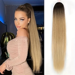 30 Inch Ombre Blonde Long Straight Ponytail Extensions Drawstring Ponytail Hair Piece Natural Synthetic Hairpiece Clip In Ponytails Hairpieces For Women Girls Lightinthebox