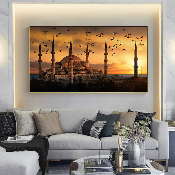 modern landscape art istanbul at sunset canvas painting wall art for living room home decor (no frame)