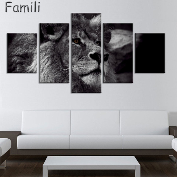 5 piece no frame lion tiger animal canvas painting animal wall art posters and prints spray painting home decor for living room