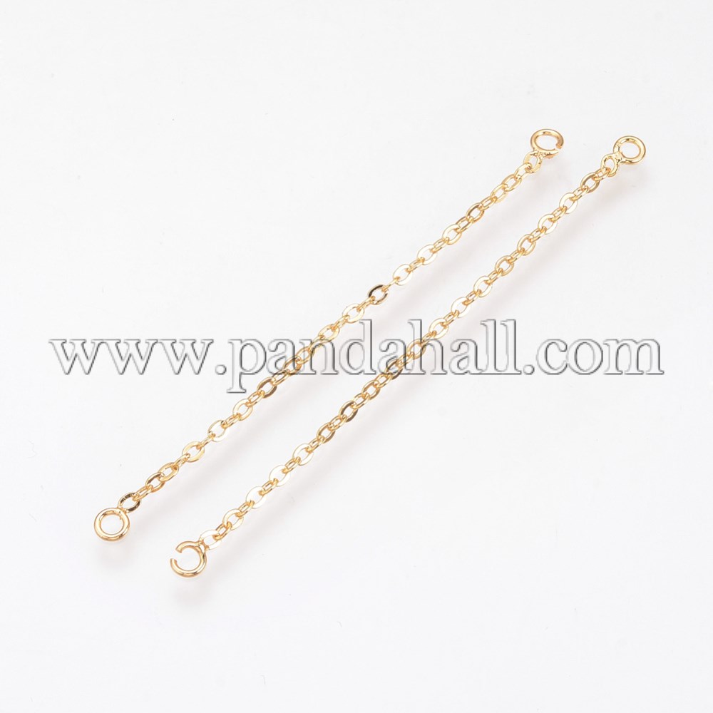 Brass Chain Links/Connectors, Real 18K Gold Plated, 46x3x1mm, Hole: 1.5mm
