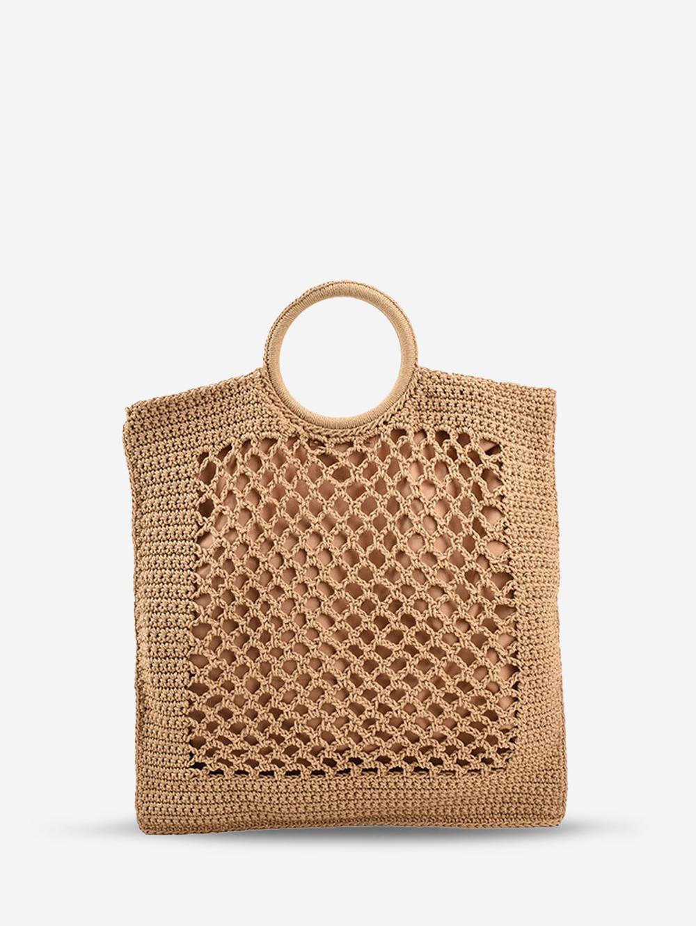ZAFUL Women's Daily Summer Vacation Beach Crochet Knit Openwork Top Handle Large Capacity Tote Bag