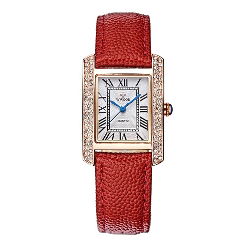 WWOOR 2016 Fashion Brand Luxury Women Watches Diamond Rhinestone Genuine Leather Strap Quartz Ladies Casual Wristwatch 30M Water-Proof Watch + Storage Box