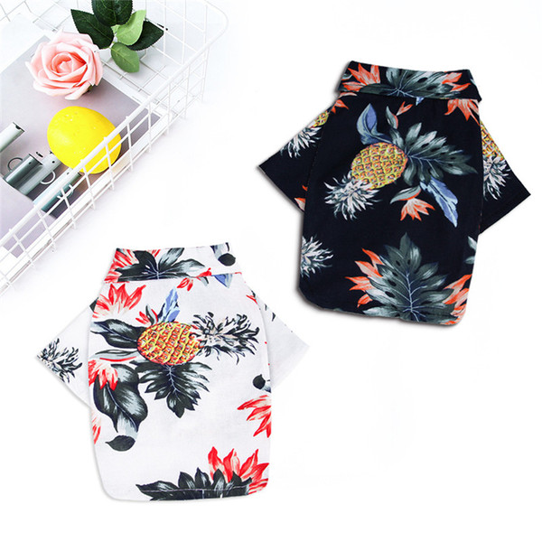 cute print hawaii beach casual pet travel shirt pineapple floral short sleeve dog cat blouse dog clothes summer beach shirt