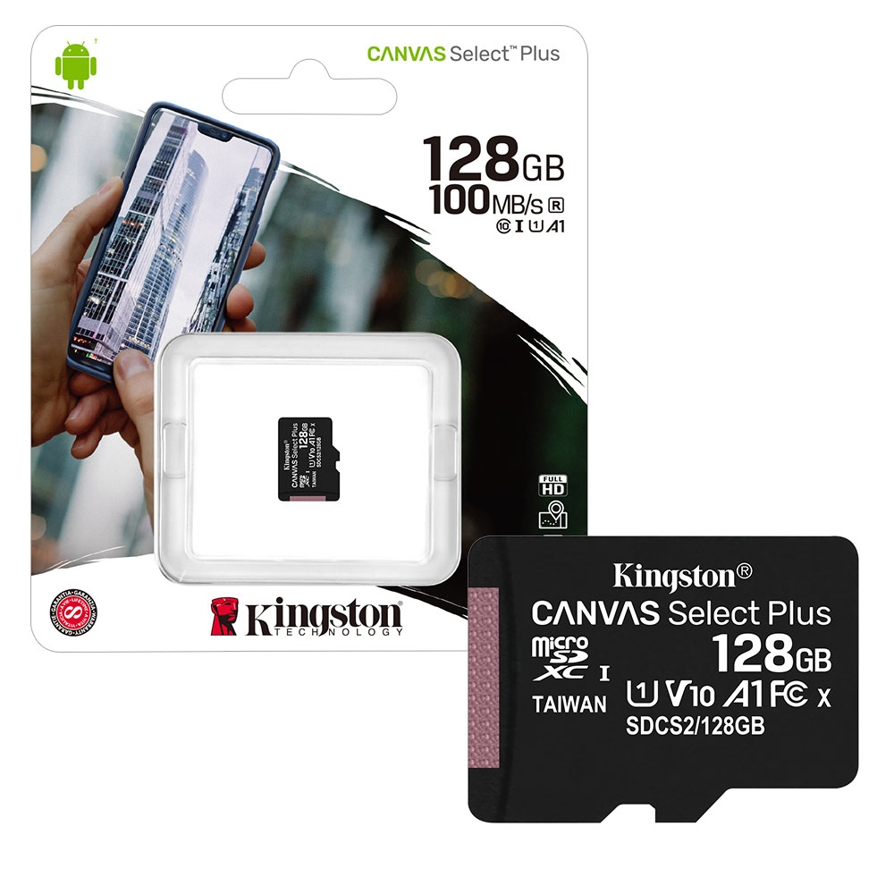 Kingston Canvas Select Plus Micro SD SDXC Memory Card Class 10 UHS-1 100MB/s A1 - 128GB