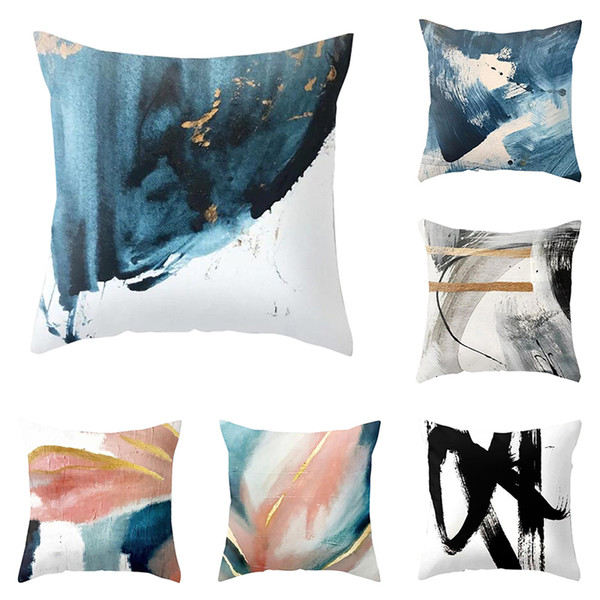 geometric pattern cushion covers oil painting watercolor cushion cover cotton linen pillow covers office/home decoration