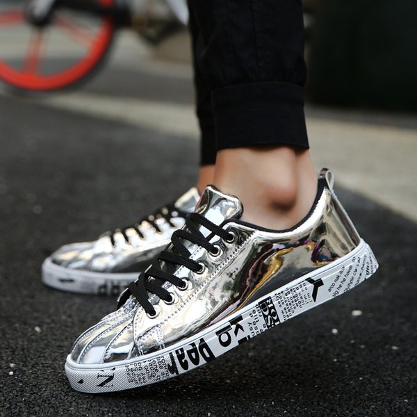 Summer Women Mens Casual Running Shoes Student Outdoor Sports Sneakers Patent Leather Glossy Black Golden Silver Size 36-46 Code 54-558