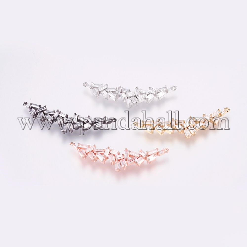 Brass Micro Pave Cubic Zirconia Links, Mixed Color, 49x13x4mm, Hole: 1mm