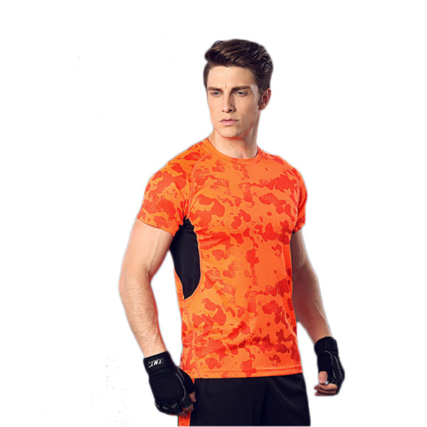 Spring and summer outdoor sports men short - sleeved T - shirt almost dry tight squeeze running, physical exercise clothess