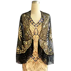 The Great Gatsby 1920s Vintage The Great Gatsby Party Costume Masquerade Women's Sequins Tassel Fringe Tulle Sequin Costume Golden yellow / Golden / Black / Red Vintage Cosplay Party Prom / Shawl Lightinthebox