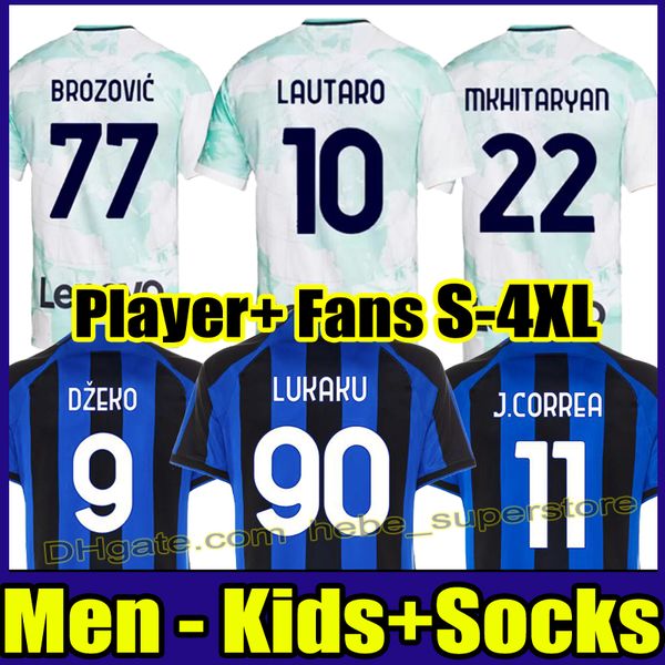 S-4XL LUKAKU home away soccer jerseys 22 23 Inter BARELLA VIDAL LAUTARO ERIKSEN ALEXIS DZEKO CORREA UNIFORMS football shirt 2022 2023 Milan men kids kit blue