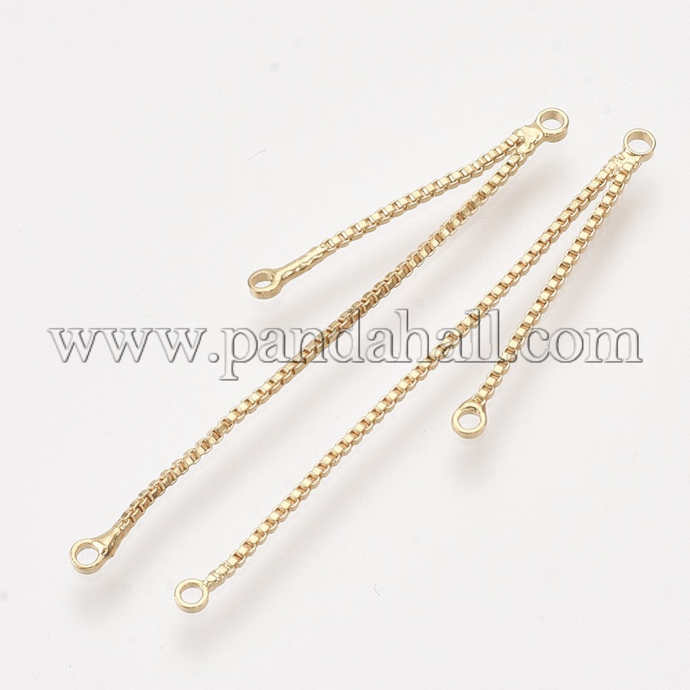 Brass Chandelier Component Links, Real 18K Gold Plated, 43x2x1mm, Hole: 1.2mm