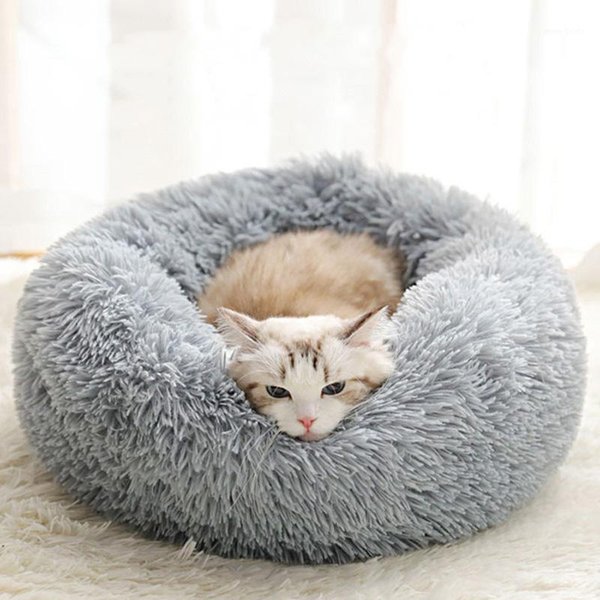 Cat Beds & Furniture Colorful Plush Pet Sofa Mat Soft Cats Bed Winter Round Small Dog Cute Puppy Kennel Warm House1