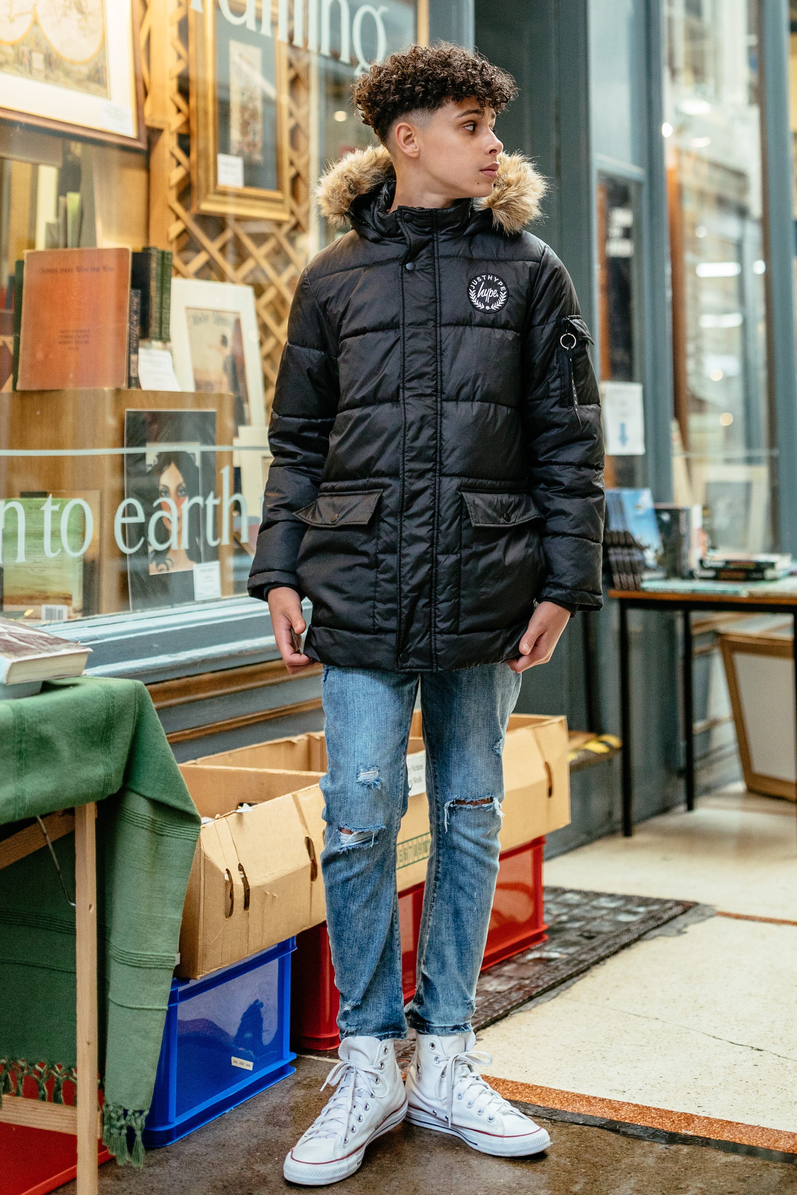 Hype Black Crest Kids Explorer Jacket | Size 9/10Y