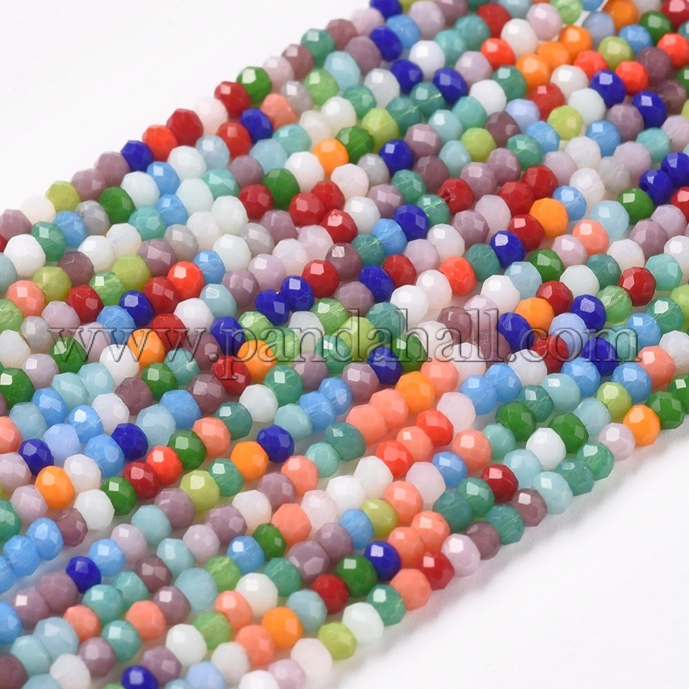 Imitation Jade Glass Beads Strands, Faceted, Rondelle, Mixed Color, 2x1mm, Hole: 0.7mm; about 196pcs/strand, 12.99''(33cm)