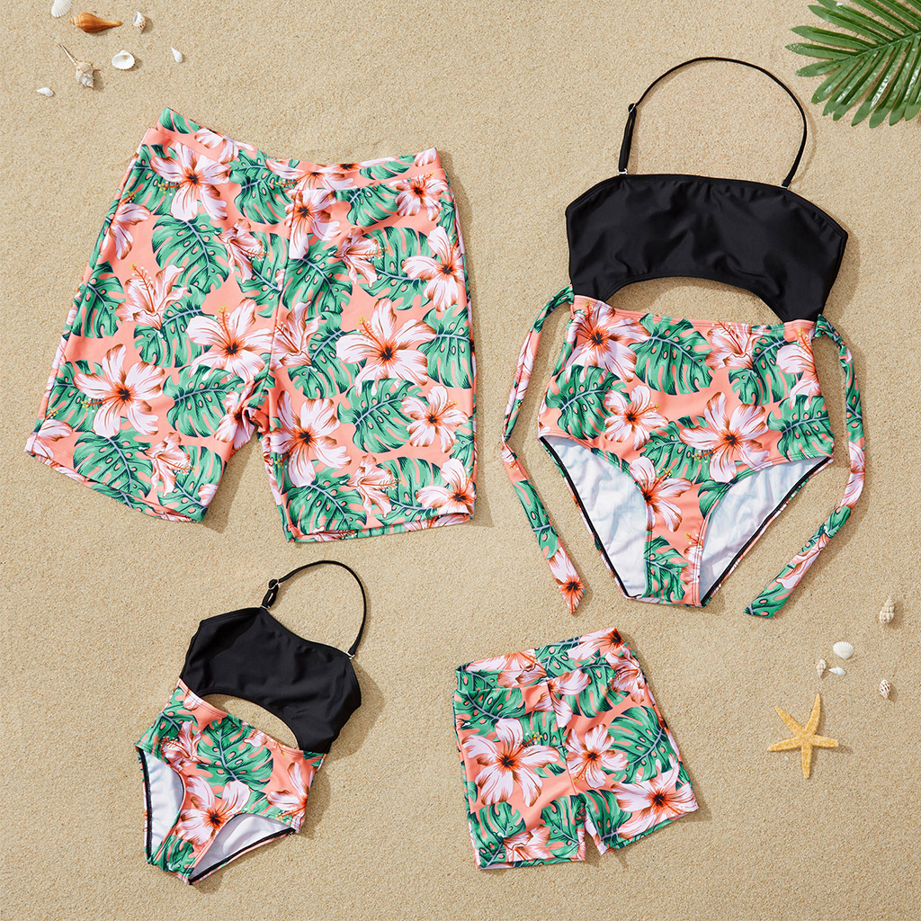 Hollow Floral Print Family Swimsuits