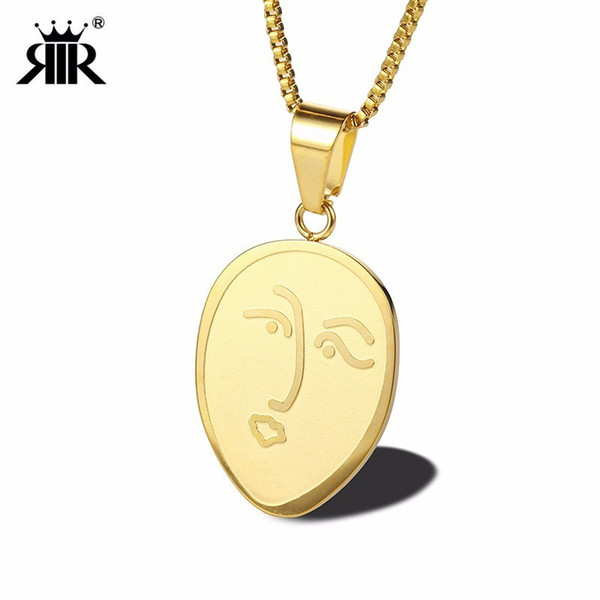 rir minimalist stainless steel gold geometric human face shape pendant necklace exquisite wild jewellery necklaces
