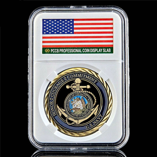 US Navy Craft Emblem Antique Copper Plated Hollow Core Values Medal Of Courage Challenge Coin W/Pccb Box