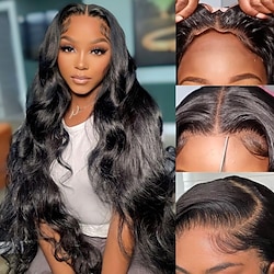 Glueless Wear and Go Wigs for Black Women Human Hair 180% Density Body Wave Lace Front Wigs Human Hair Glueless Ready to Wear Wigs 4x4 Lace Pre Cut Wig No Glue Needed Natural Black Lightinthebox