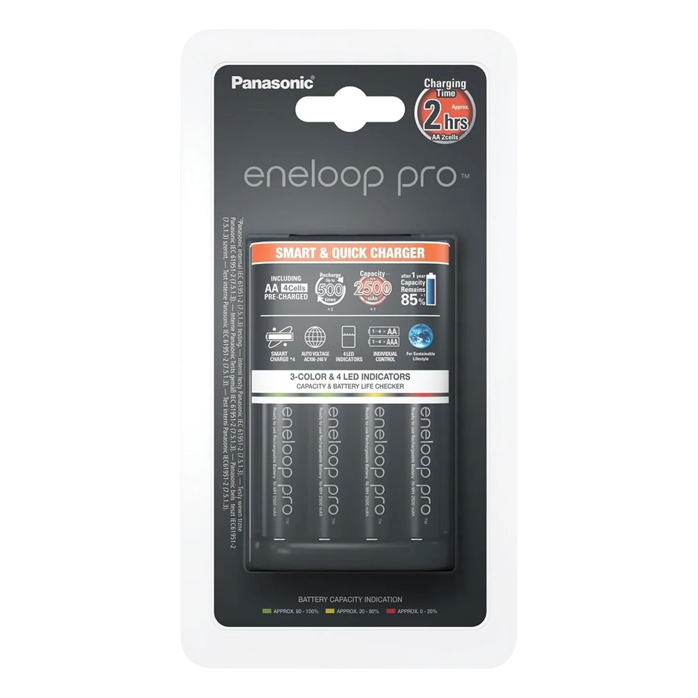 Panasonic Quick AAA and AA Battery Charger with x 4 ENELOOP Pro AA 2500 mah Batteries - BQ-CC55