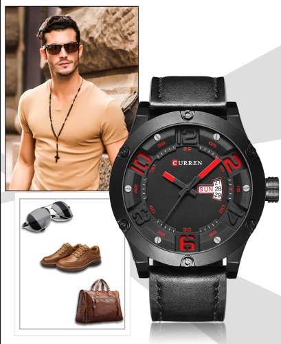 CURREN 2017 Luxuey PU Leather Quartz Men Watch Water-Proof Week Calendar Sports Style Man Casual Wristwatch