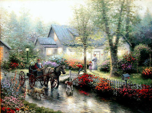 thomas kinkade sunday outing home decor handpainted &hd print oil painting on canvas wall art canvas pictures 200128