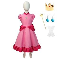Fairytale Princess Peach Flower Girl Dress Theme Party Costume Girls' Movie Cosplay Cosplay Halloween Red Rose Dress Gloves Earrings Children's Day Masquerade Polyester Lightinthebox