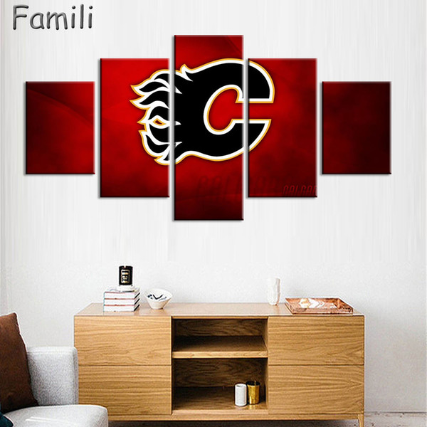 5 pieces calgary flames wall art picture modern home decoration living room or bedroom canvas print painting wall picture
