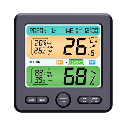 LCD-Display Wand-Desktop-Innenbereich Hochpräzises Temperatur- und Feuchtigkeitsmessgerät Elektronischer Haushaltswecker Intelligentes Zuhause