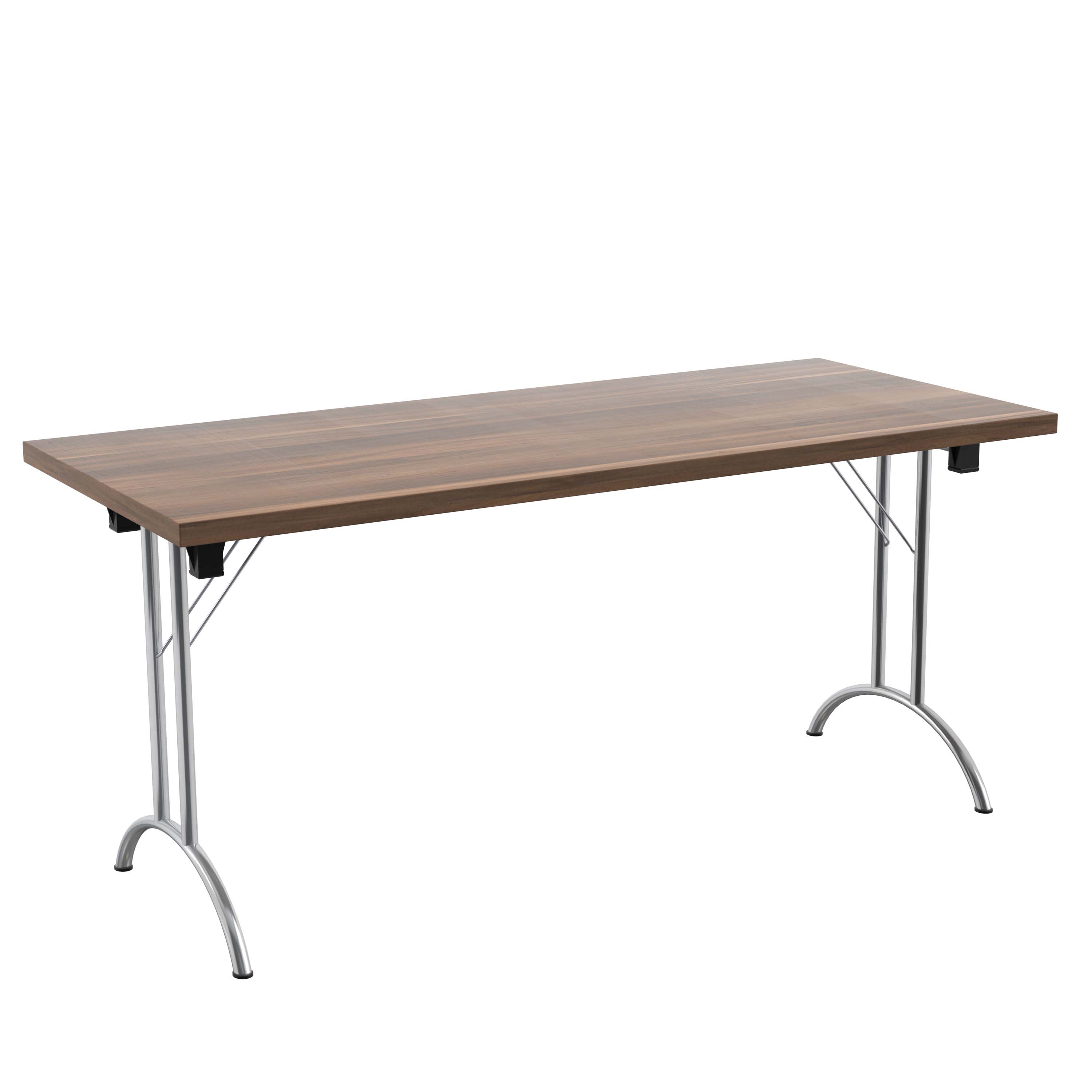 One Union Folding Table 1400 X 700 Chrome Frame Dark Walnut Rectangular Top