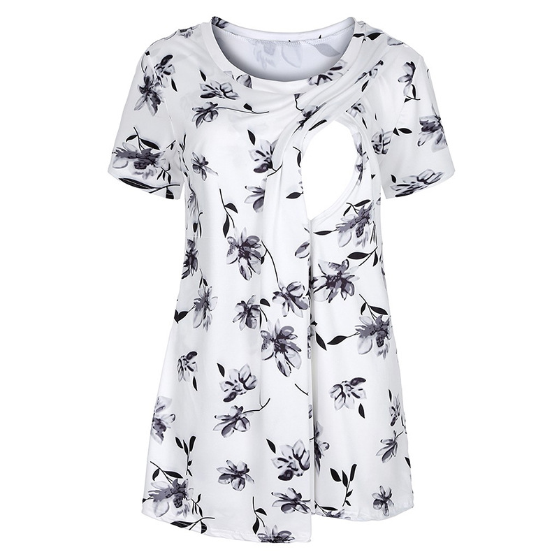 Sassy Floral Print Short-sleeve Nursing Tee