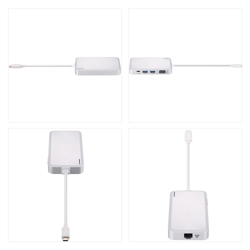 Multi-function USB 3.1 Type-C Multiport Hub Docking Station Adapter USB-C HUB Converter with VGA/USB3.0/Gigabit Ethernet/Type-C PD Ports for New MacBook Google Chromebook Pixel