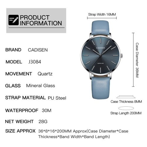 Cadisen Fashion Women Watches Quartz Luxury PU Leather Dress Wrist Watch Simple Causal Gift for Women