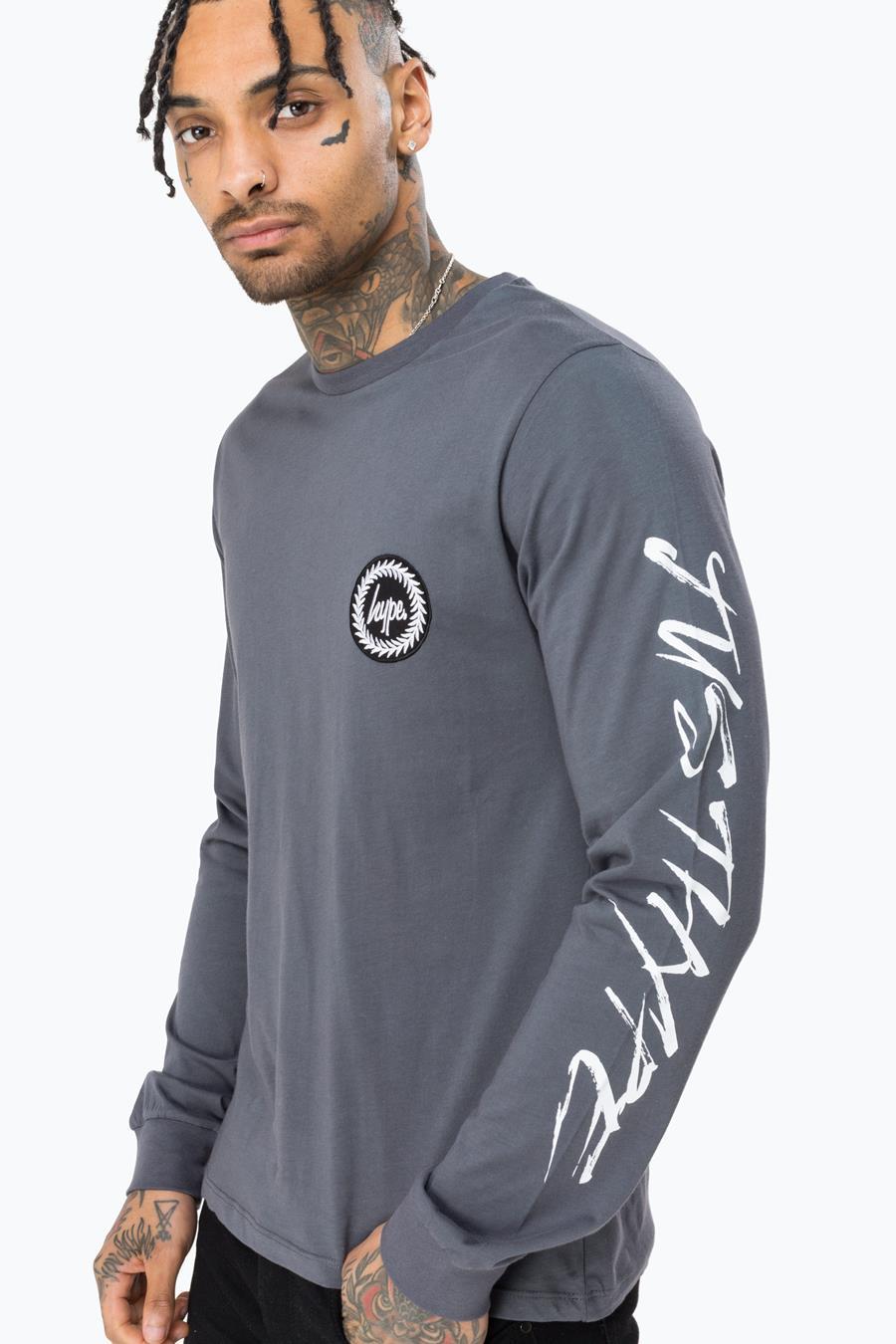 Hype Grey Handstyle Mens Long Sleeve T-Shirt | Size X-Large