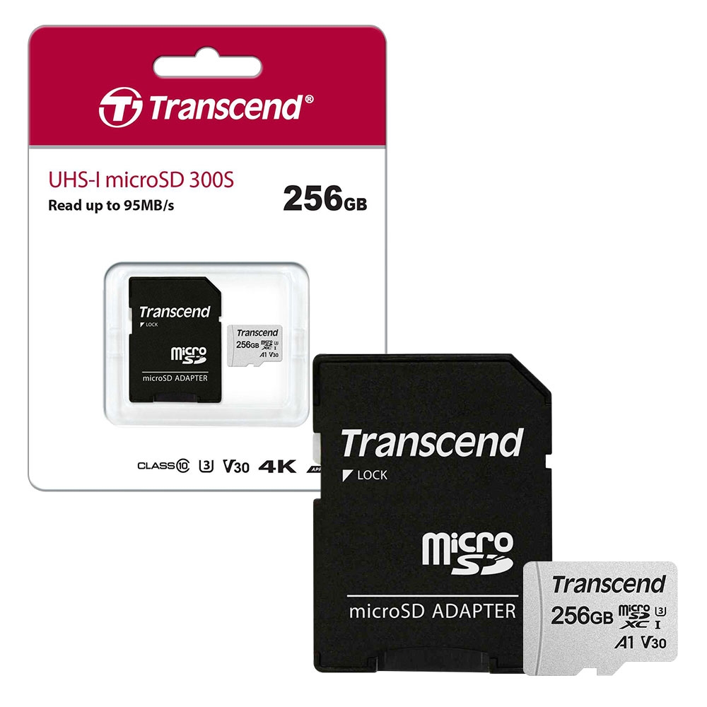 Transcend Micro SD Memory Card UHS-I U3 V30 A1 Class 10 for HD and 4K with SD Adapter - 256GB
