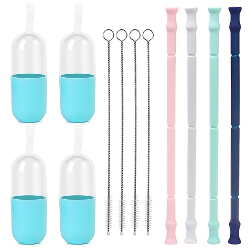 Paille pliante portative en silicone de qualité alimentaire pour pailles