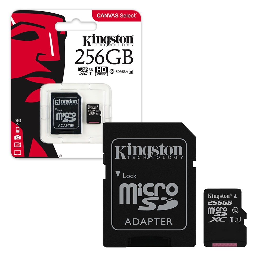 **EOL** Kingston Canvas Select Micro SD SDXC Memory Card 80MB/s UHS-1 Class 10 With Adapter - 256GB