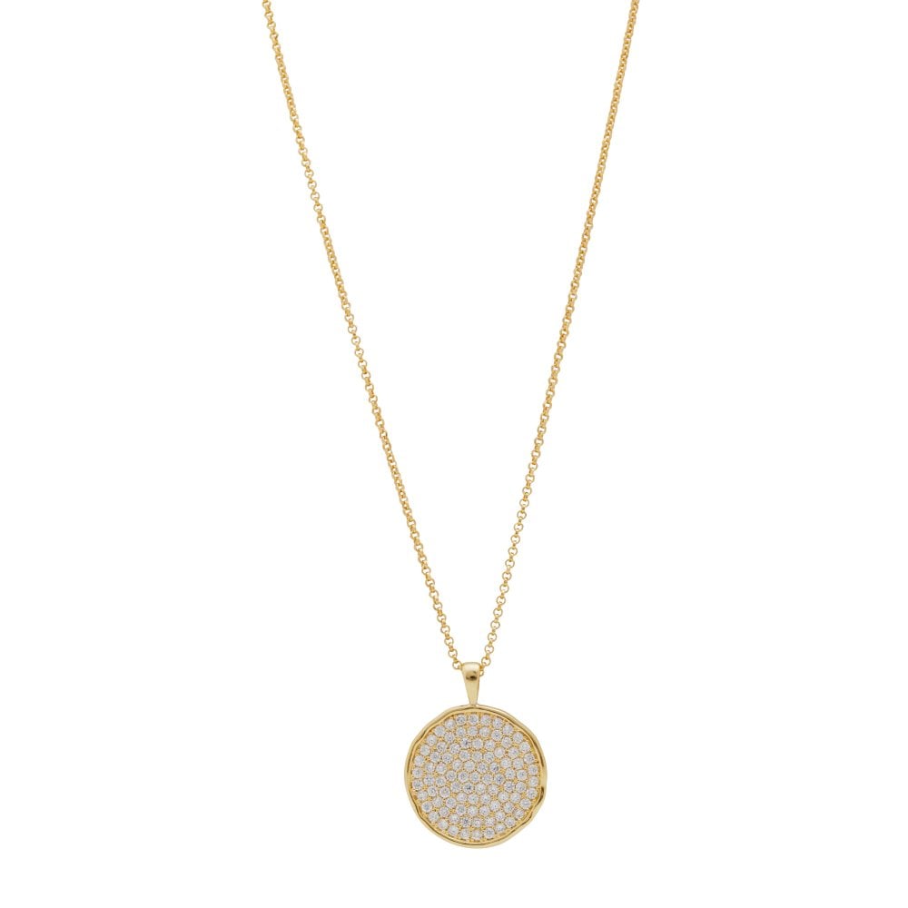 14ct Gold Plated Sterling Silver Cubic Zirconia Round Disc Necklace