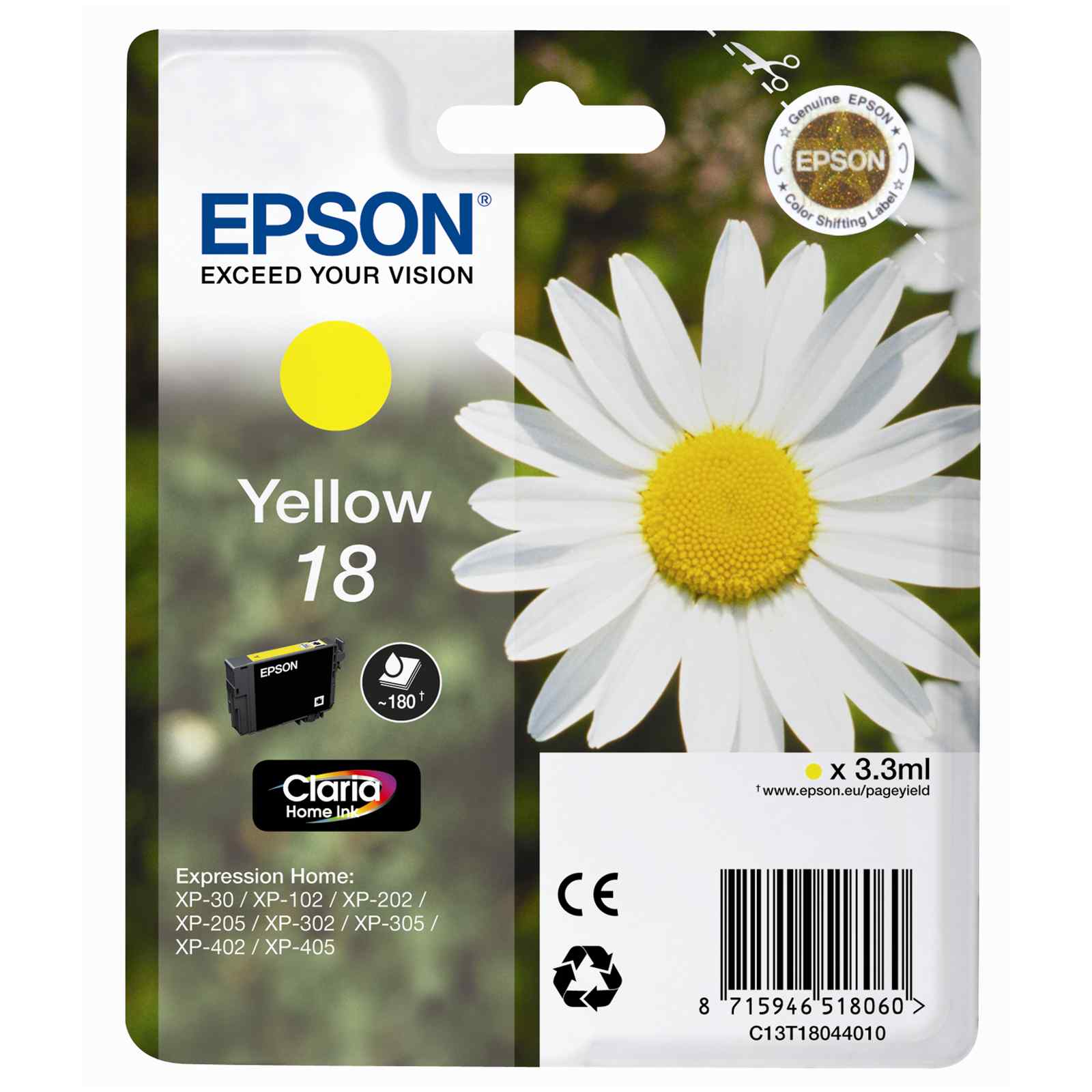 Epson Original 18 T1804 Daisy Ink Cartridge 3.3ml Yellow