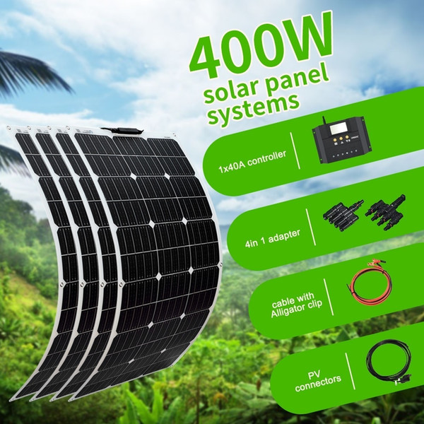 400w flexible solar panel kit mono for 12v/24v battery car rv home outdoor power charging