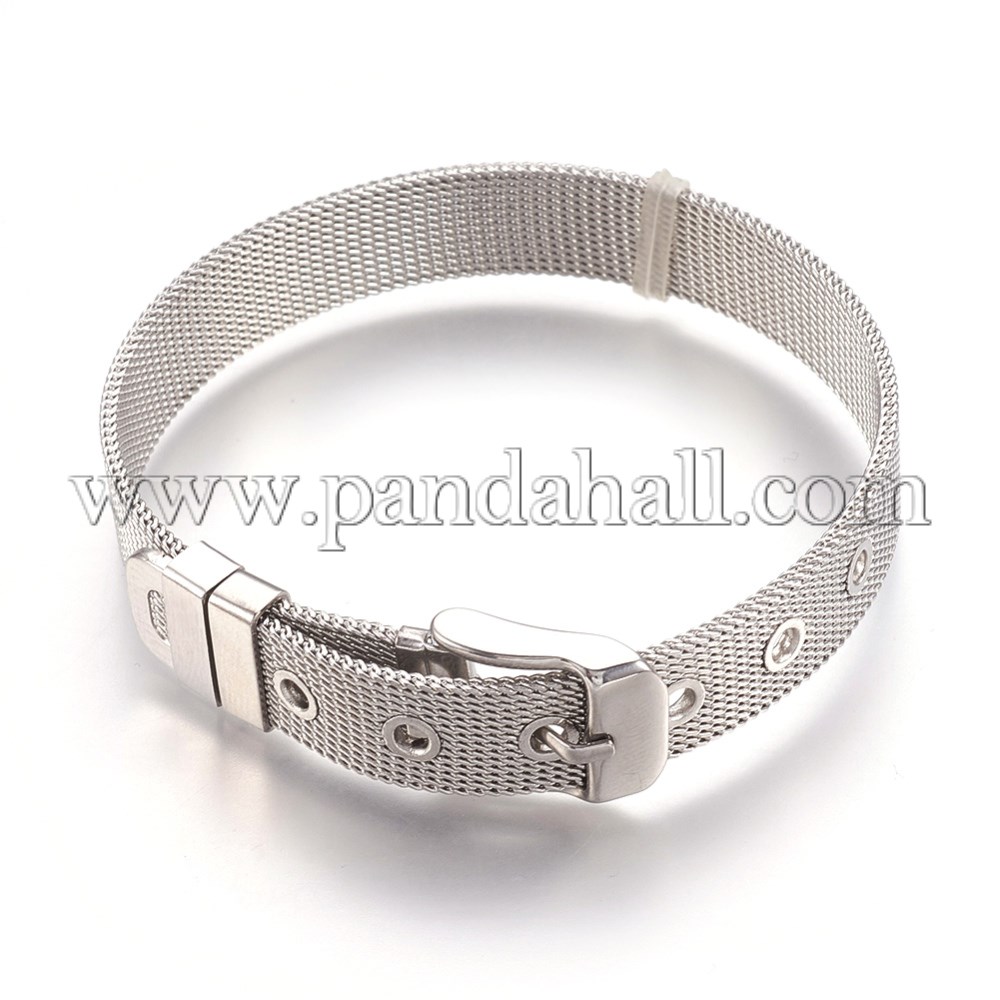 304 Stainless Steel Watch Bands, Watch Belt Fit Slide Charms, Original Color, 8-1/2