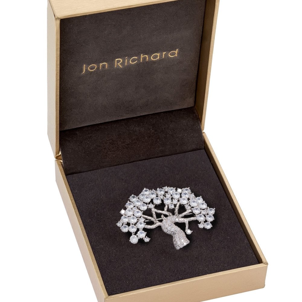 Silver Plated Cubic Zirconia Tree Of Life Brooch - Gift Boxed