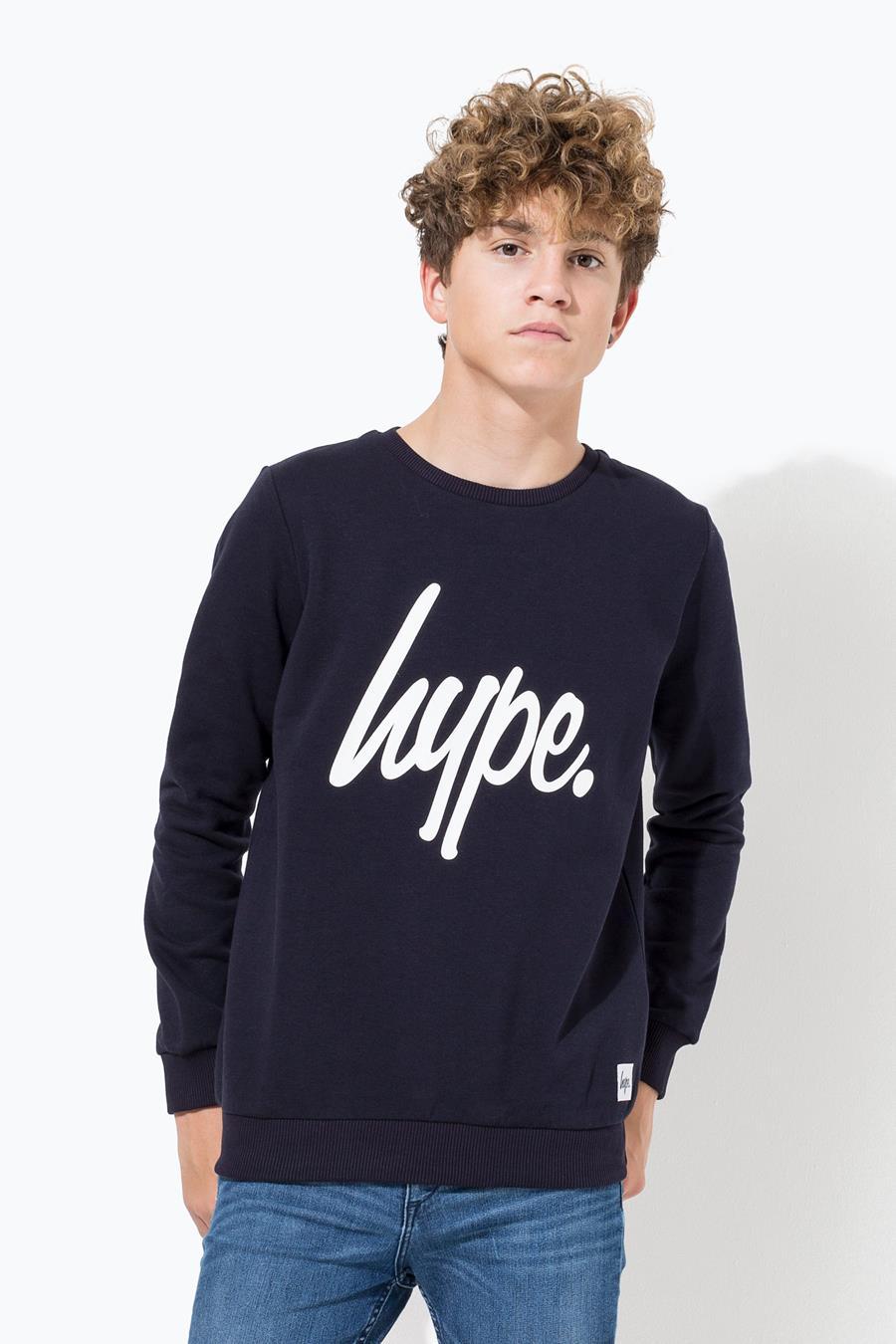 Hype Navy Script Kids Crew Neck | Size 11-12