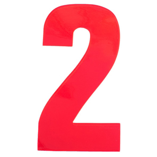 Red High Visibility Reflective Self Adhesive Vinyl Numeral, 150mm Number 2