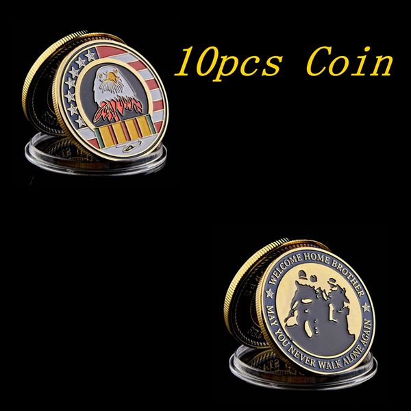 10pcs USA Welcome Home Brother Craft Gold Plated Commemorative Challenge Coin Collection
