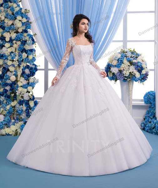 Beauty White Scoop Tulle Lace Applique Ball Gown Wedding Dresses Bridal Pageant Dresses Wedding Attire Dresses Custom Size 2-16 ZW713228